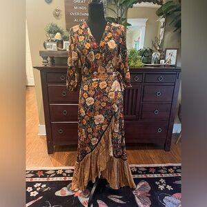 Anthropologie FARM Rio Madrid Wrap Maxi Dress Floral XS Petite